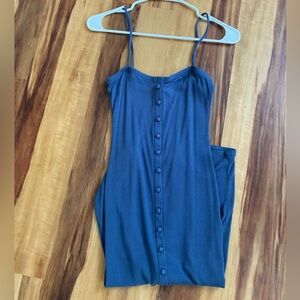 Blue Button-Down Spaghetti Strap Dress